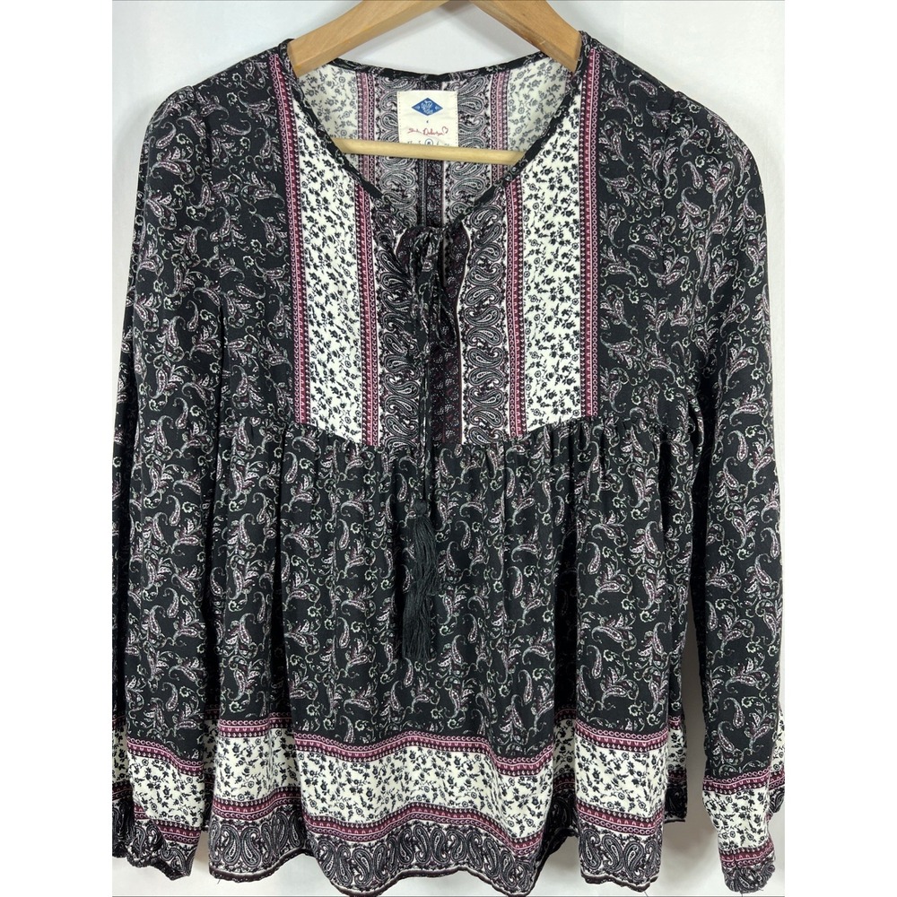 Wild Blue Sadie Robertson‎ Boho Babydoll Top Black Paisley Size Medium
